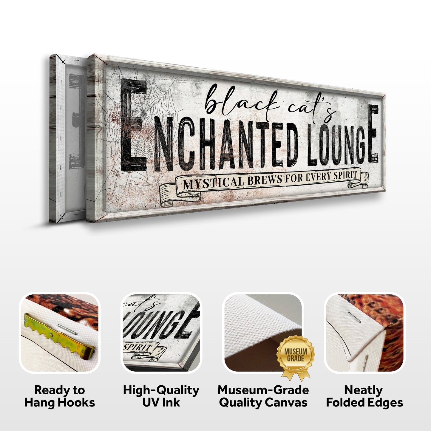 Black Cat's Enchanted Lounge Halloween Canvas Wall Art