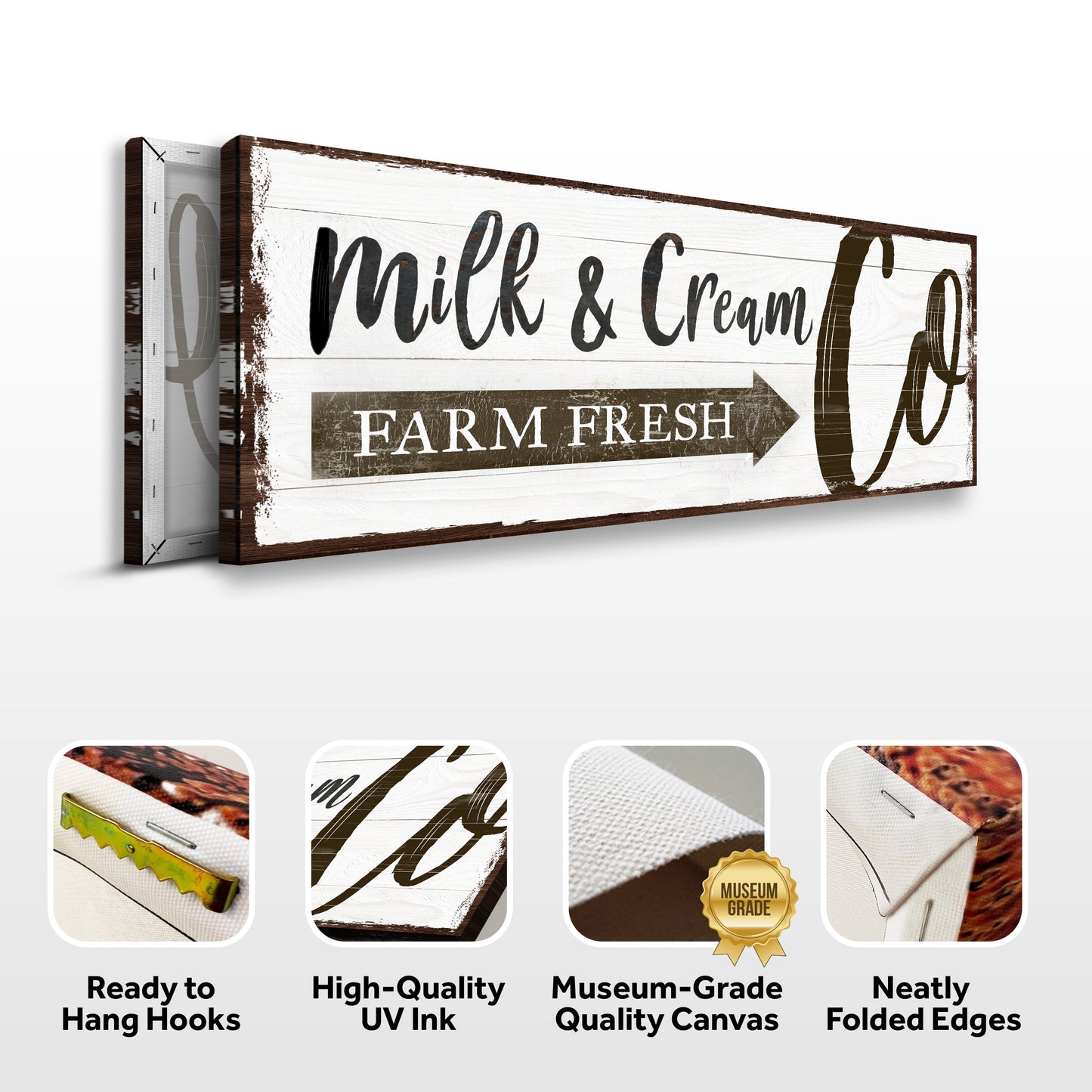 Farm Fresh Milk and Cream Co Canvas Wall Art Sign