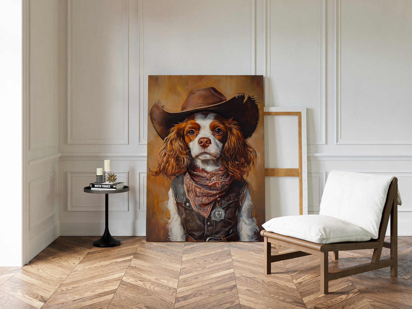 Western Cavalier Cowgirl Dog Art Print