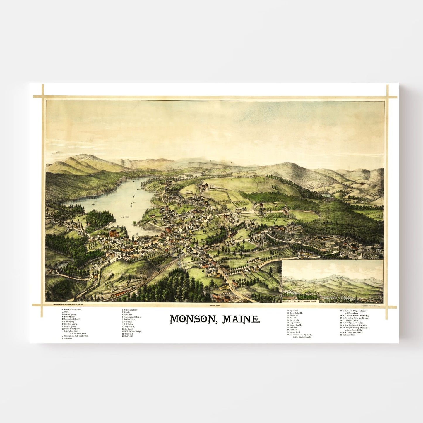 Vintage Map of Monson, Maine, 1889