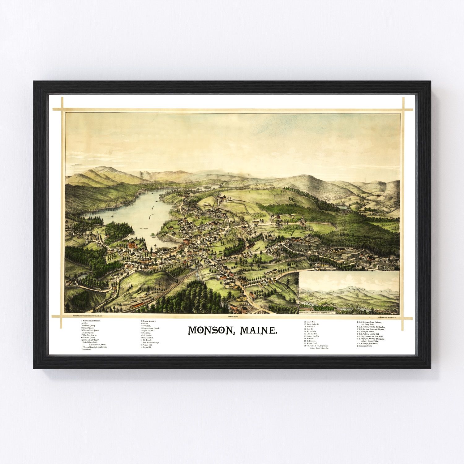 Vintage map of Monson, Maine, 1889