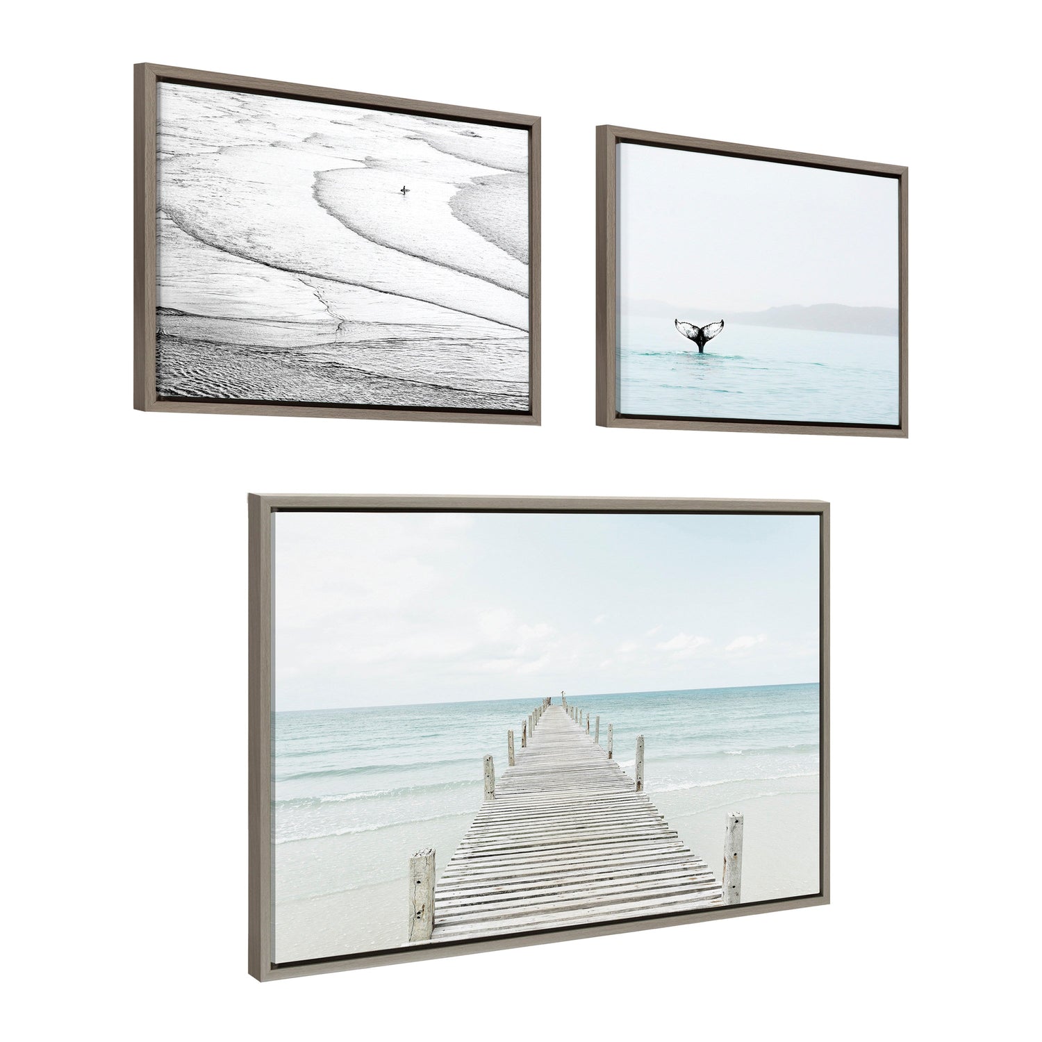 Ocean beach framed canvas art set, coastal seaside gallery wall