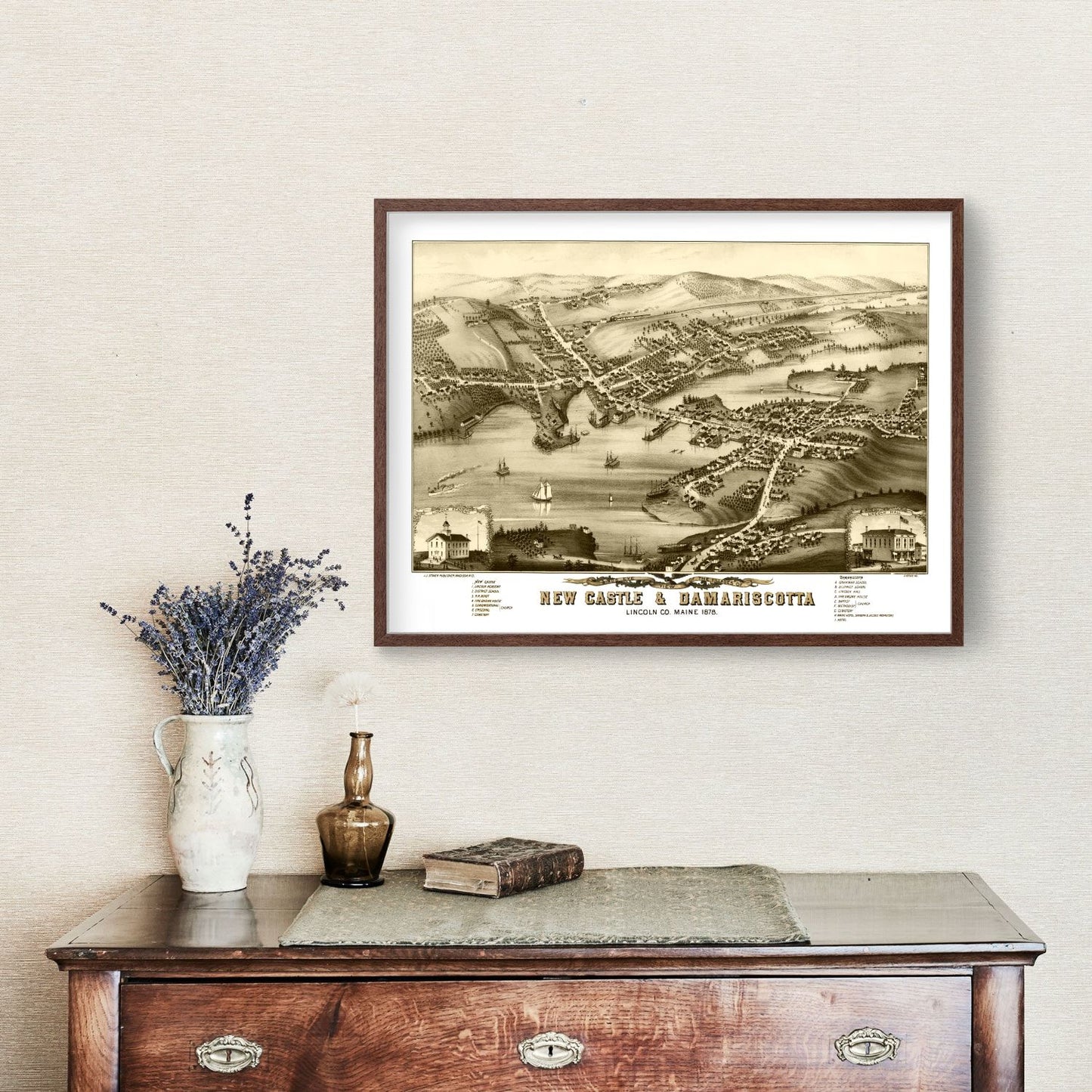Vintage Map of New Castle & Damariscotta, Maine, 1878