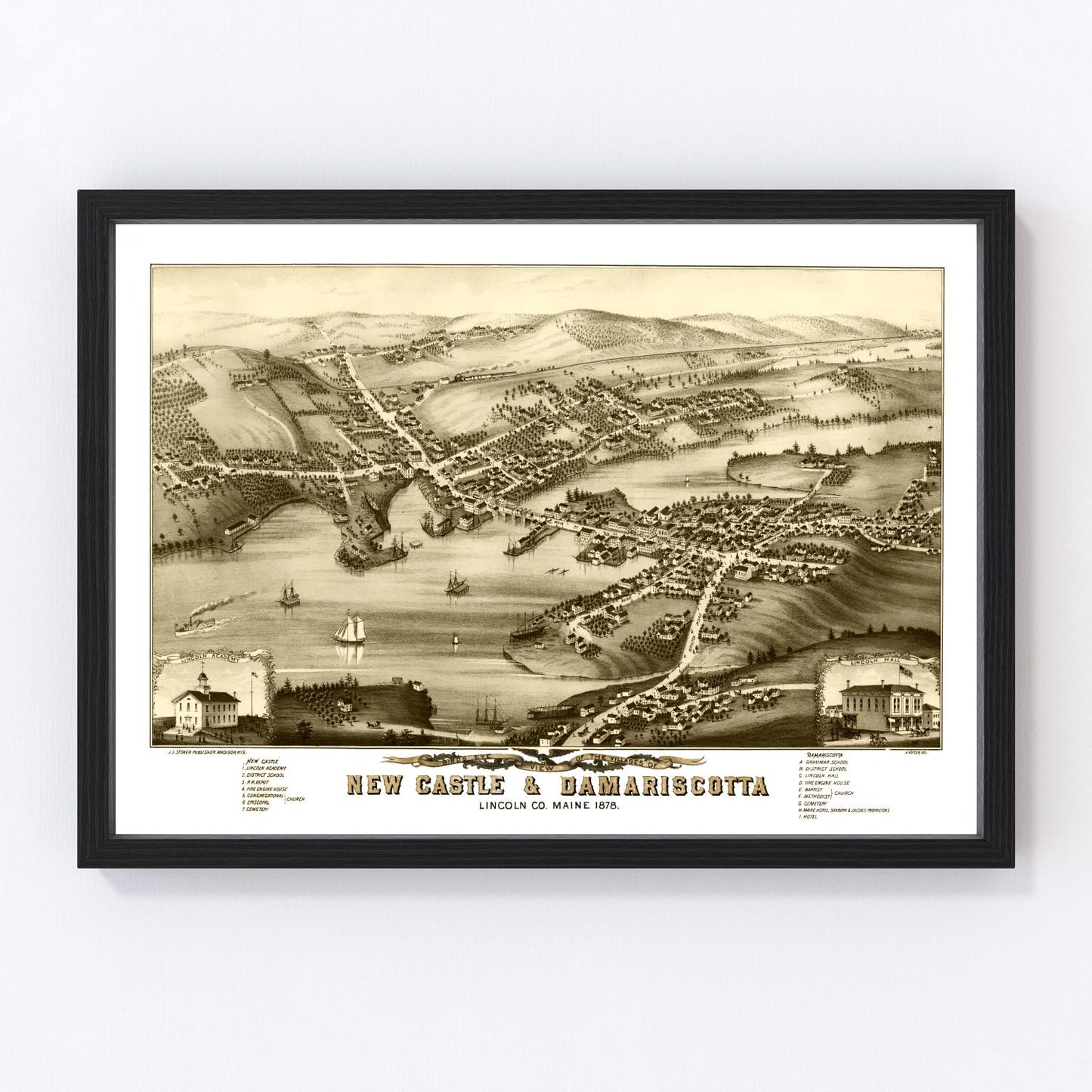 Vintage map of New Castle and Damariscotta, Maine, 1878