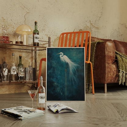 White Egret Wall Art - Minimalist Coastal Bird Print