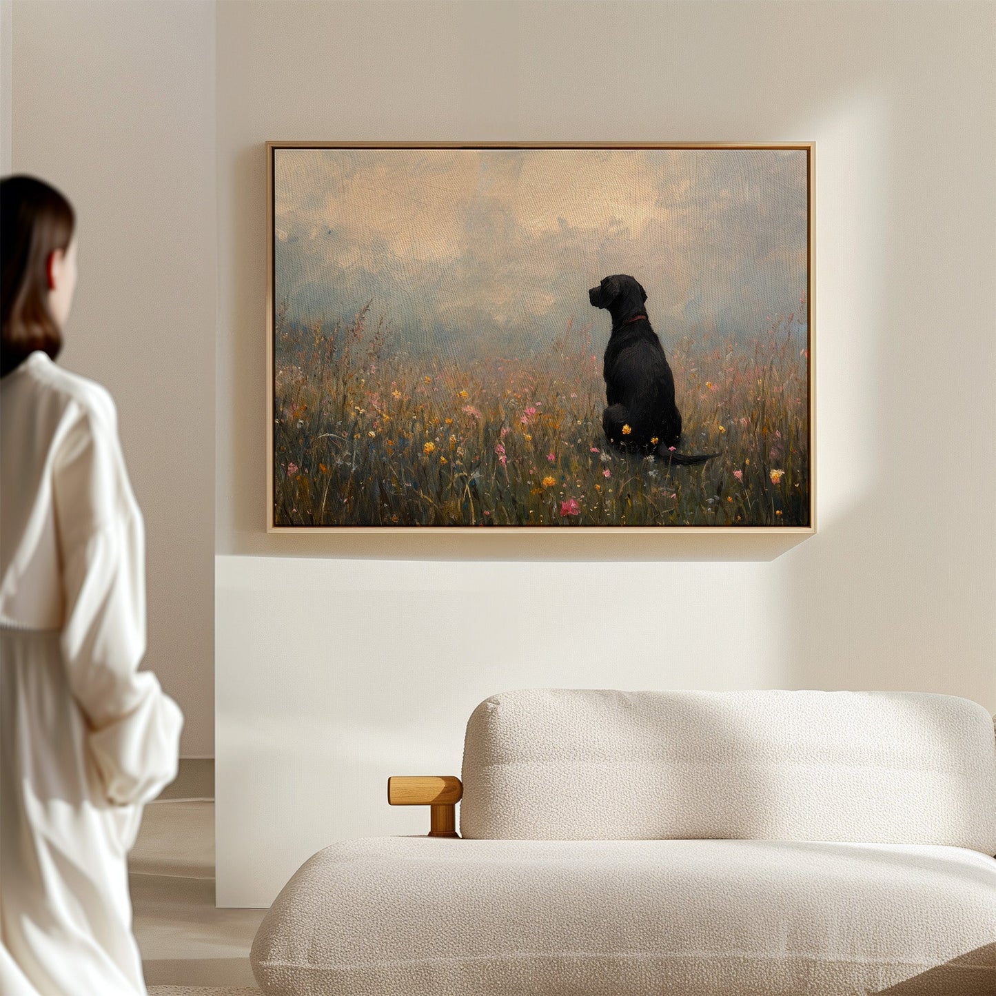 Black Lab in Wildflowers Rustic Dog Art Print