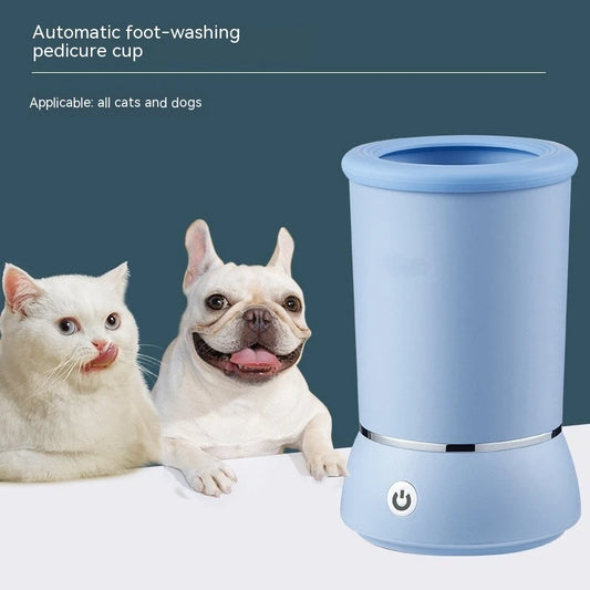 Automatic foot-washing pedicure cup with a cat and dog on a blue background