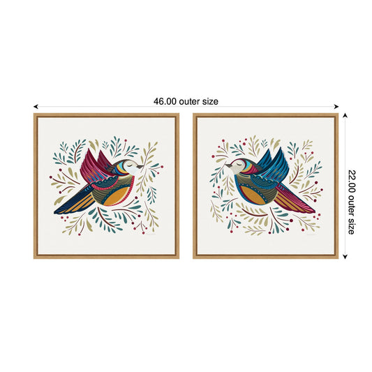 Peace Birds Red and Blue Framed Canvas Art Set