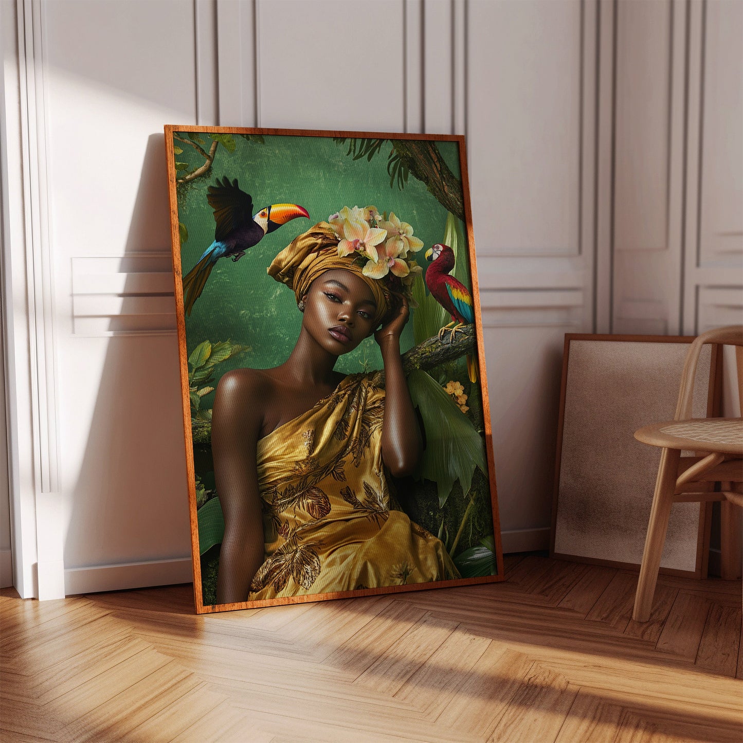 Golden Muse of the Jungle - Boho Tropical Portrait Art