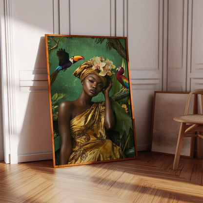 Golden Muse of the Jungle - Boho Tropical Portrait Art