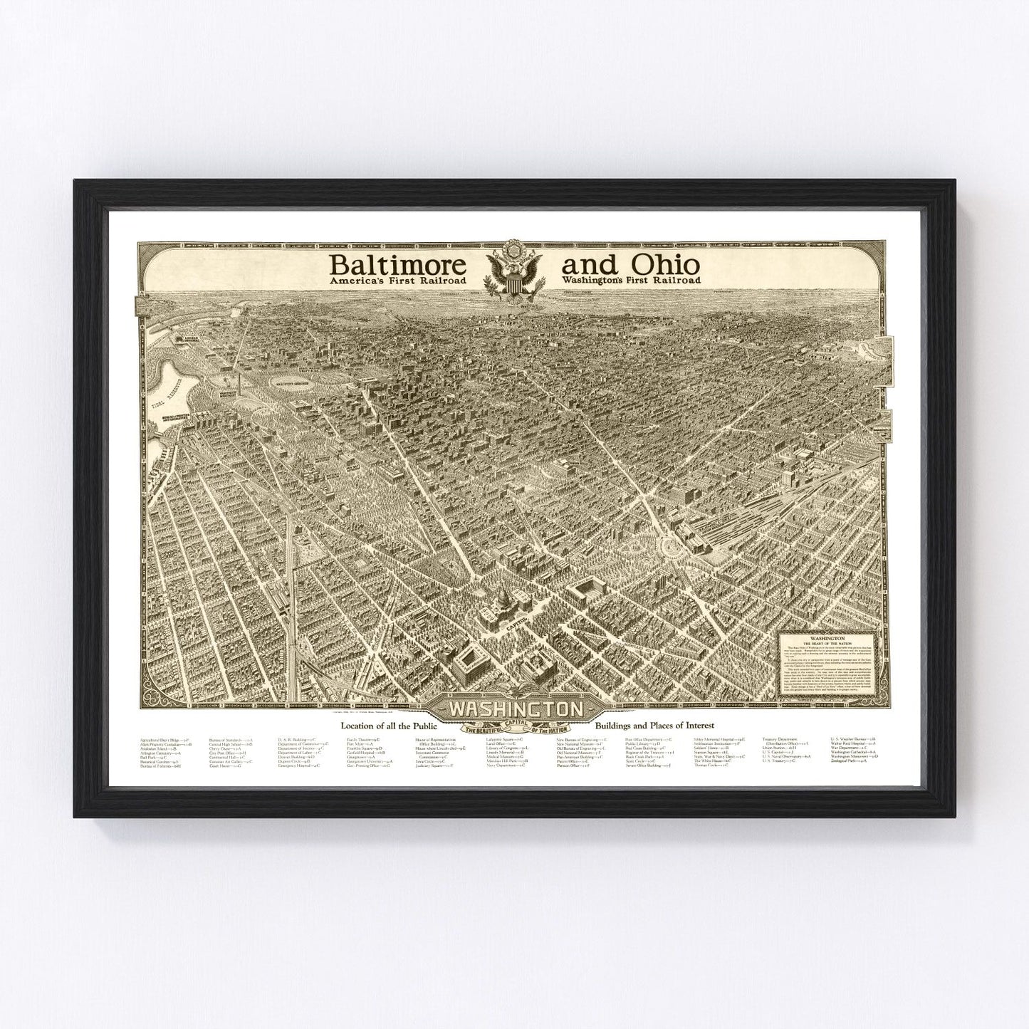 Vintage map of Washington DC, 1923 - interwar era restored cartographic print