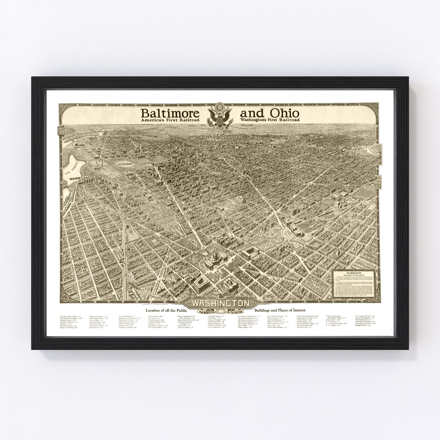 Vintage map of Washington DC, 1923 - interwar era restored cartographic print