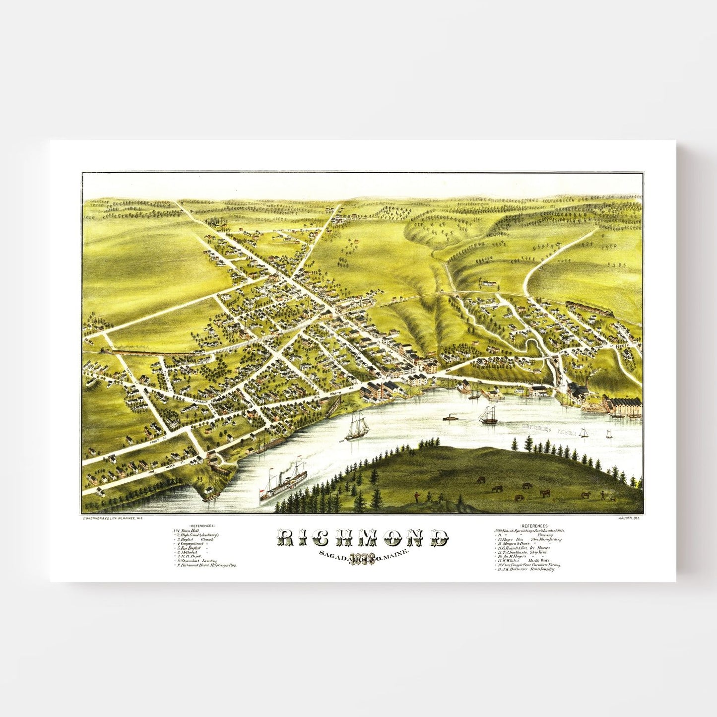 Vintage Map of Richmond, Sagadahoc County, Maine, 1878