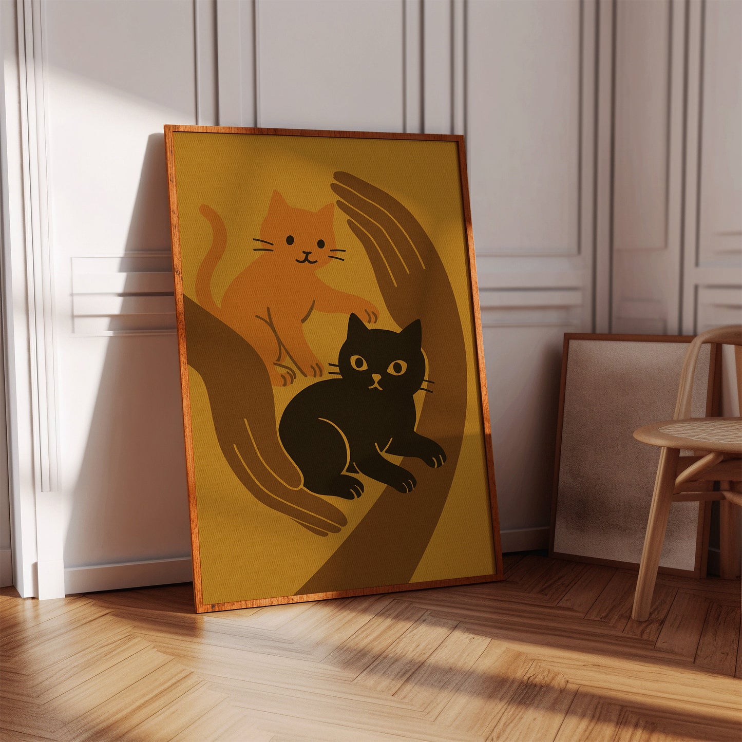Two Cats Embrace Minimalist Cat Wall Art Print