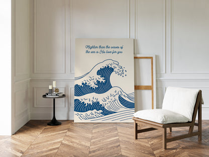 Mightier Than the Waves Ocean Scripture Wall Art