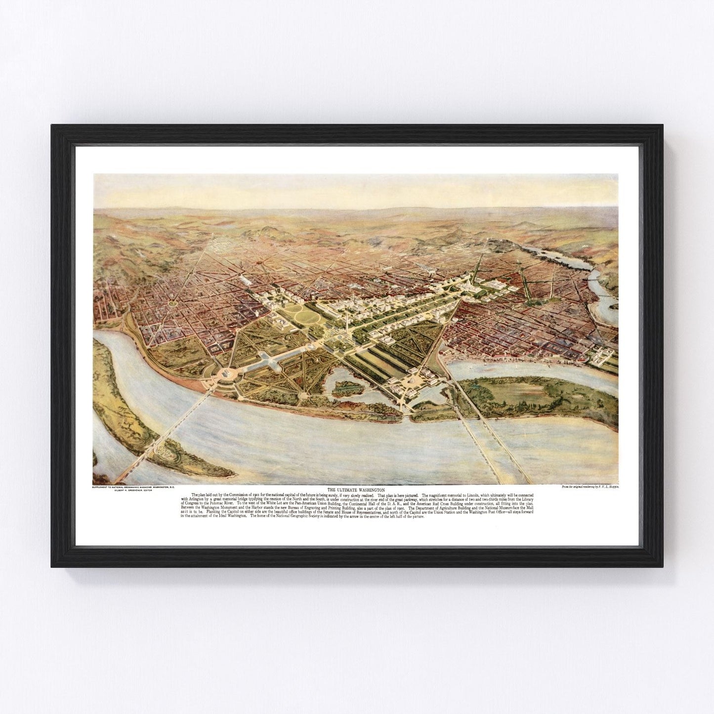 Vintage map of Washington DC, 1915 - Edwardian era restored cartographic print