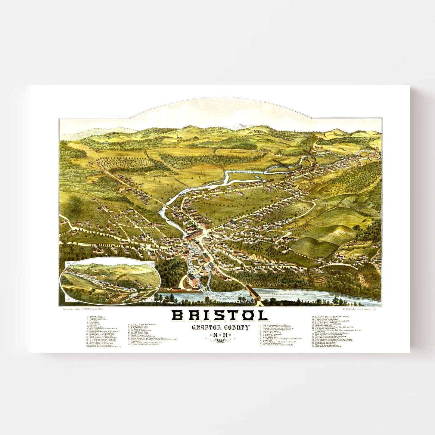 Vintage Map of Bristol, New Hampshire, 1884