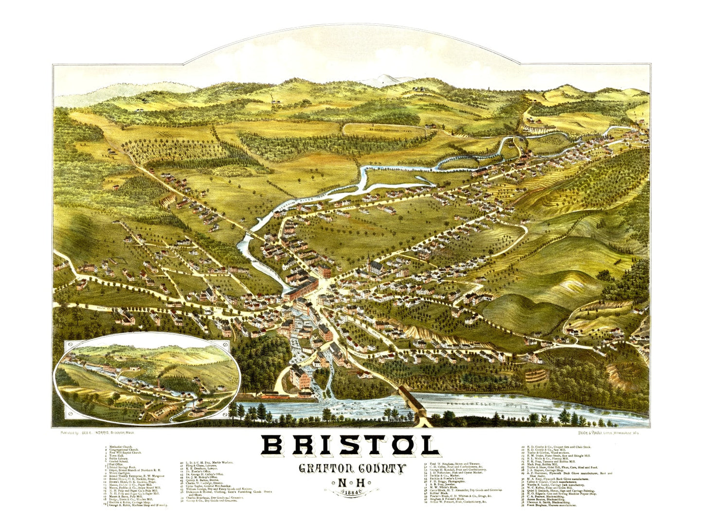 Vintage Map of Bristol, New Hampshire, 1884