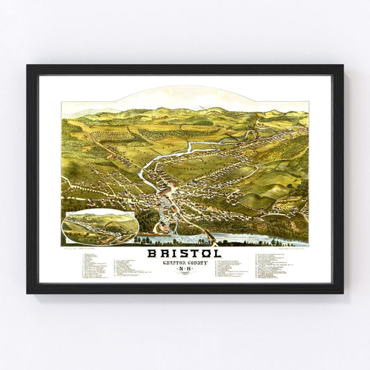 Vintage map of Bristol, Grafton County, New Hampshire, 1884, restored print