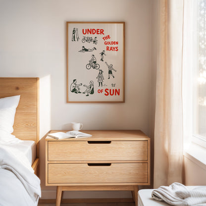 Golden Rays of Joy Retro Bike and Dog Wall Art