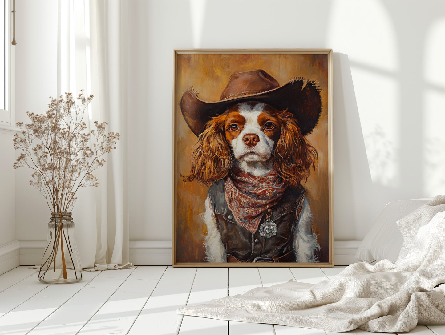 Western Cavalier Cowgirl Dog Art Print