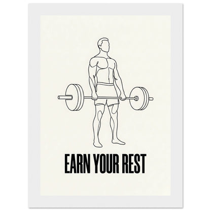 Earn Your Rest - Minimalist Deadlift Gym Poster - 20x25 cm / 8x10″ - White frame / Ready-to-hang - Sparkycare
