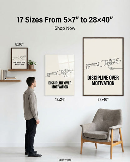 Discipline Over Motivation Poster - Framed Minimalist Line Art