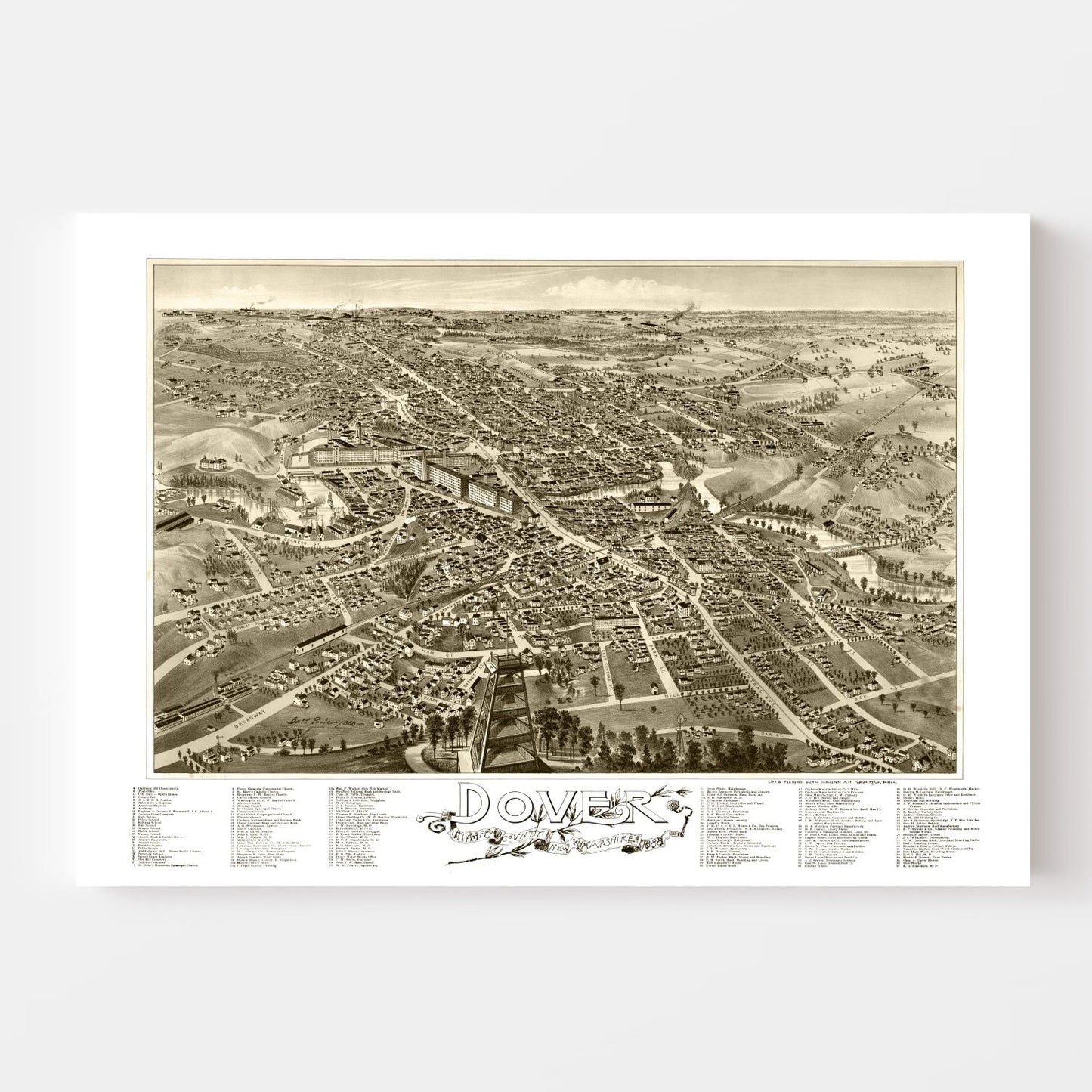 Vintage Map of Dover, New Hampshire, 1888