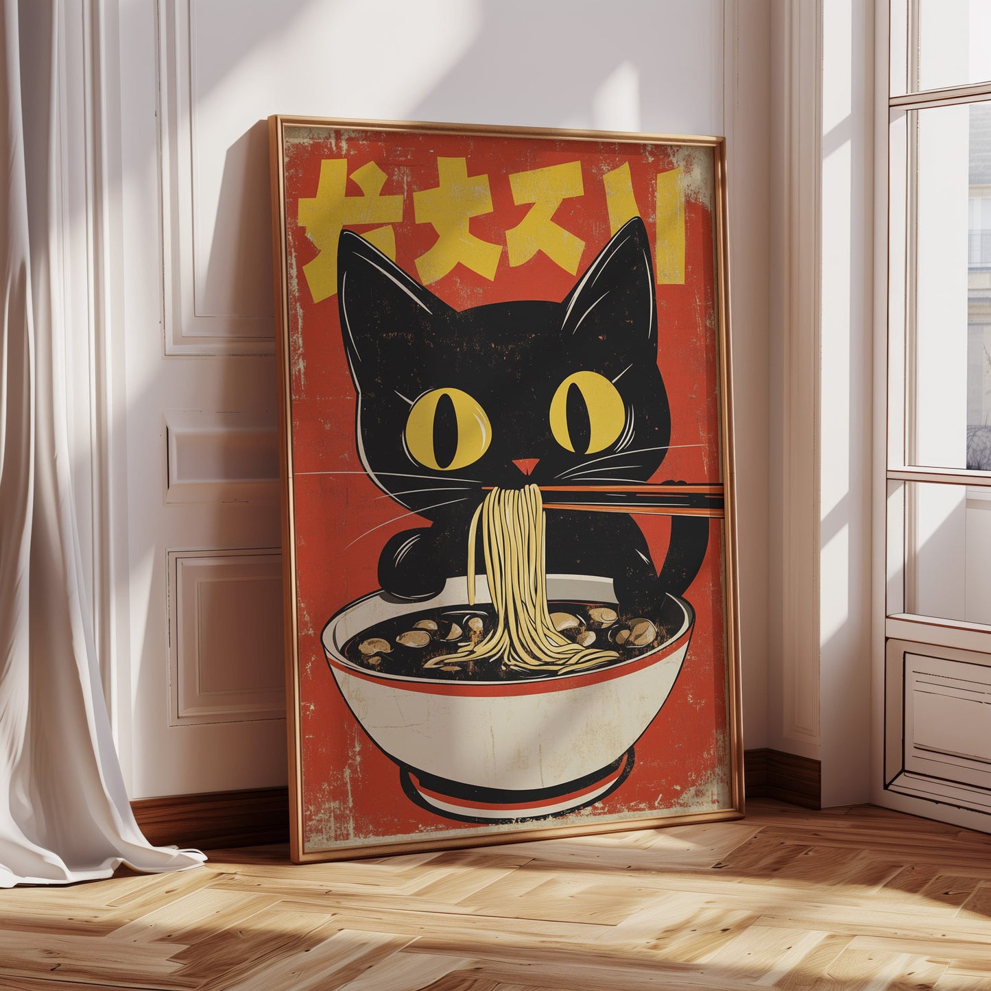 Retro Ramen Cat Japanese-Inspired Wall Art Print