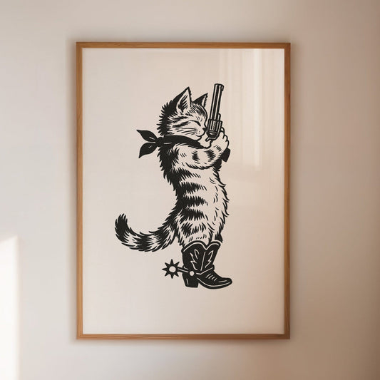 Cowboy cat sheriff western tabby wall art print