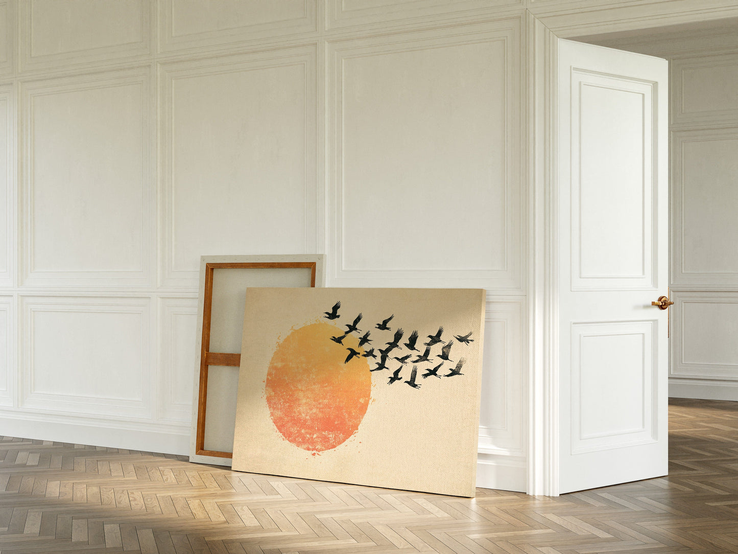Japanese Birds and Sun Wall Art - Vintage Ink Print