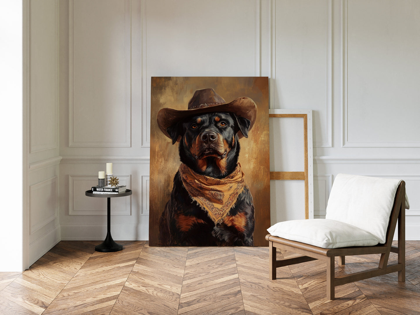 Western Cowboy Rottweiler Rustic Dog Art Print