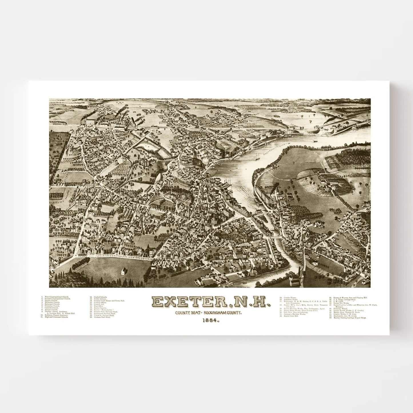 Vintage Map of Exeter, New Hampshire, 1884