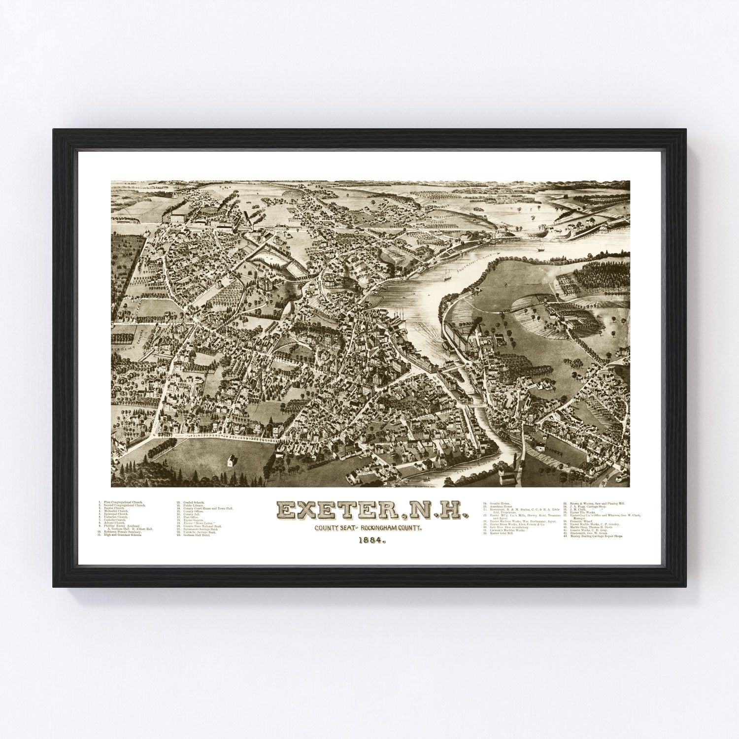 Vintage map of Exeter, New Hampshire, 1884