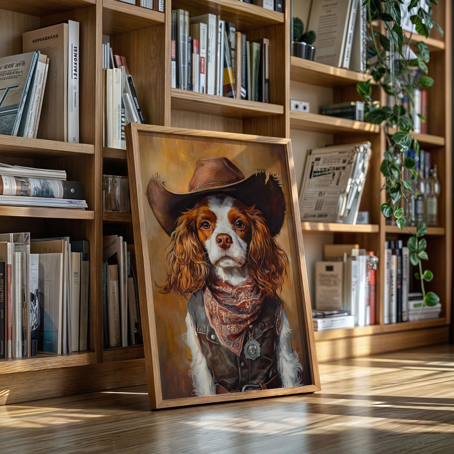 Western Cavalier Cowgirl Dog Art Print