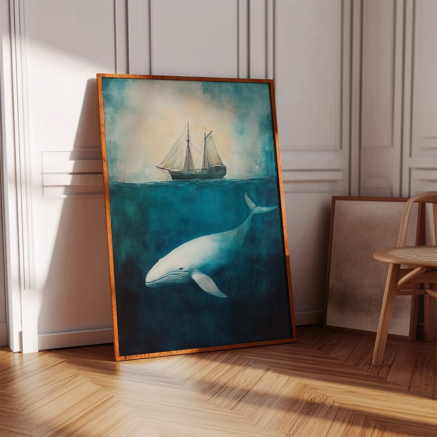 Deep Blue Silence and the Whale - Nautical Seascape Art