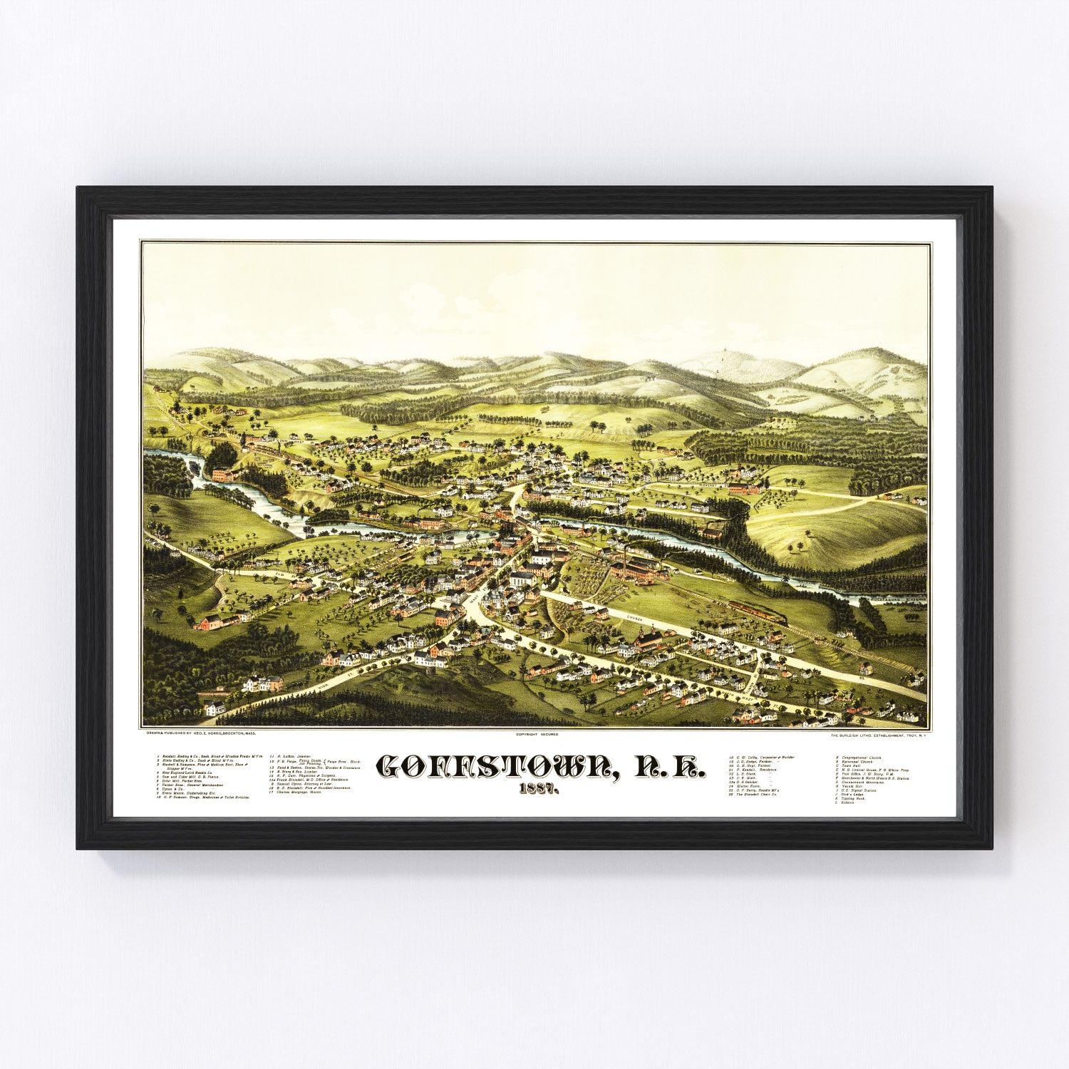 Vintage map of Goffstown, New Hampshire, 1887