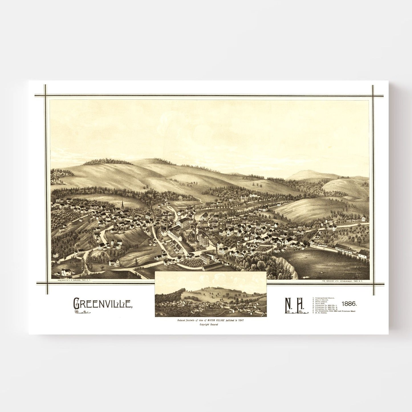 Vintage Map of Greenville, New Hampshire, 1886