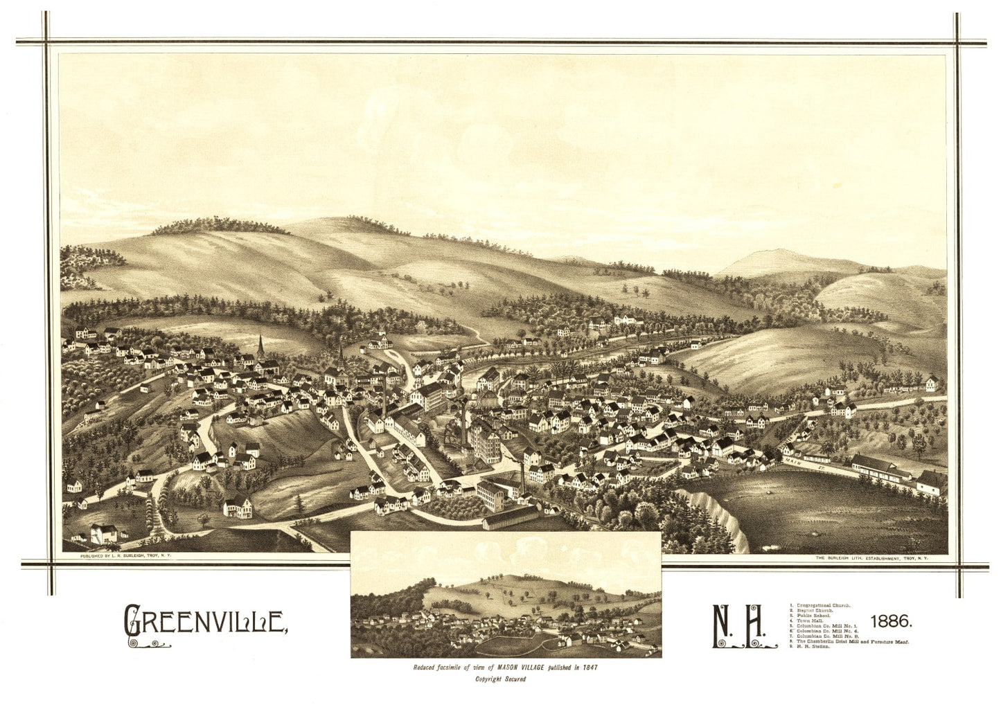 Vintage Map of Greenville, New Hampshire, 1886