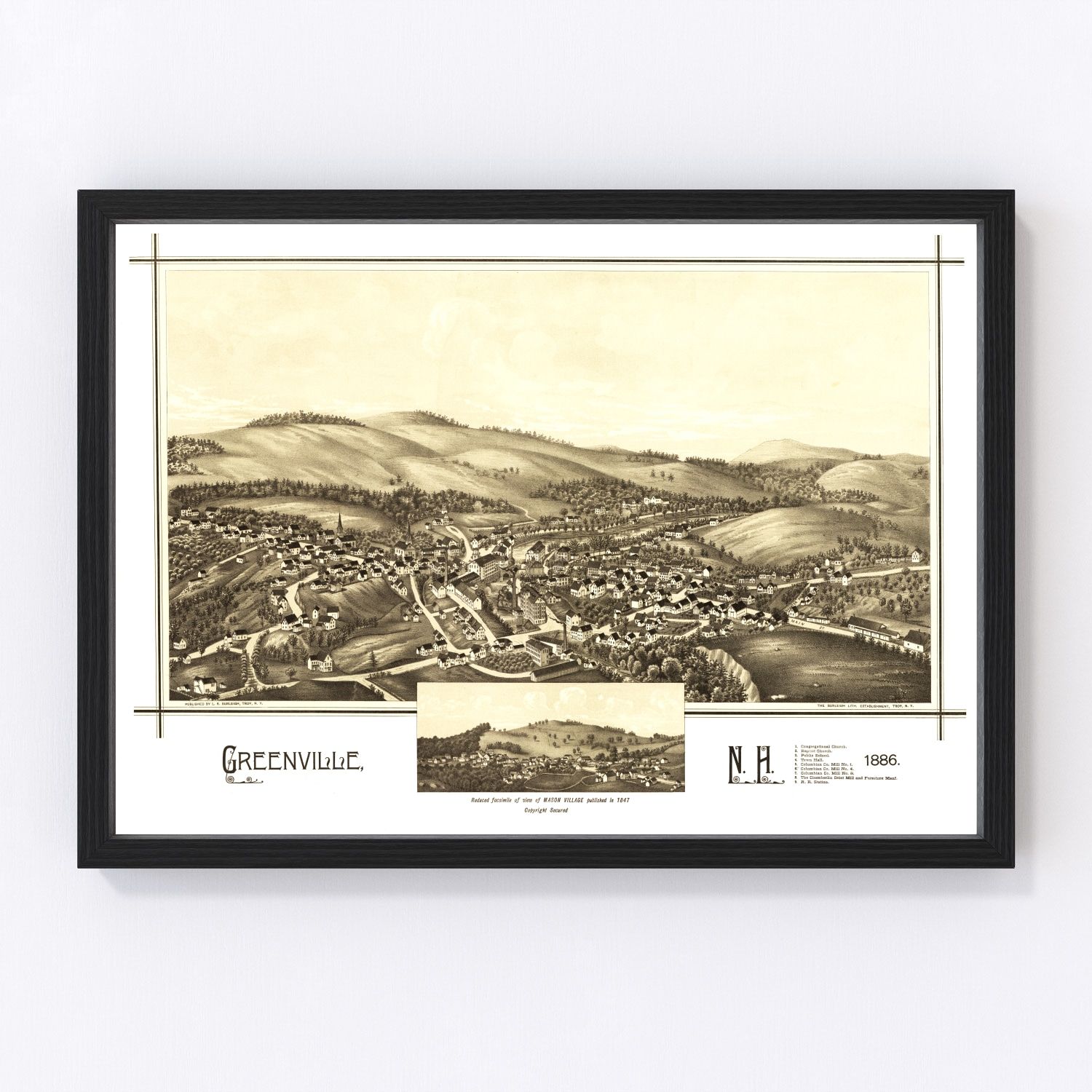 vintage map of Greenville, New Hampshire, 1886