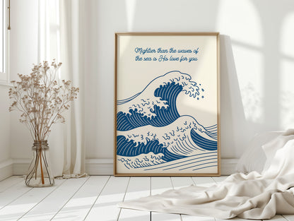 Mightier Than the Waves Ocean Scripture Wall Art