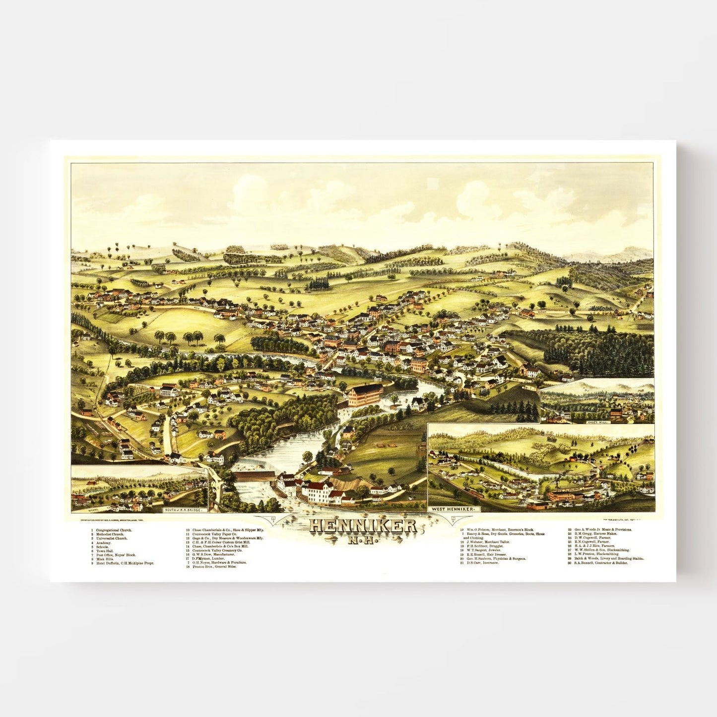 Vintage Map of Henniker, New Hampshire, 1889