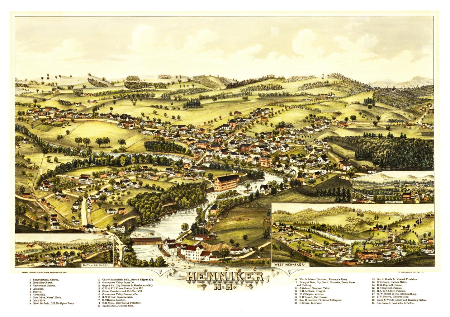 Vintage Map of Henniker, New Hampshire, 1889