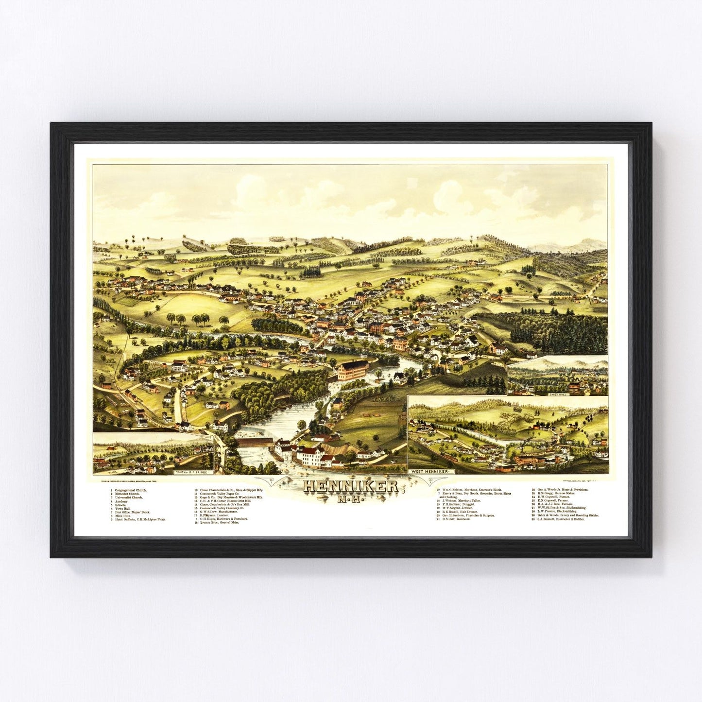 Vintage map of Henniker, New Hampshire, 1889