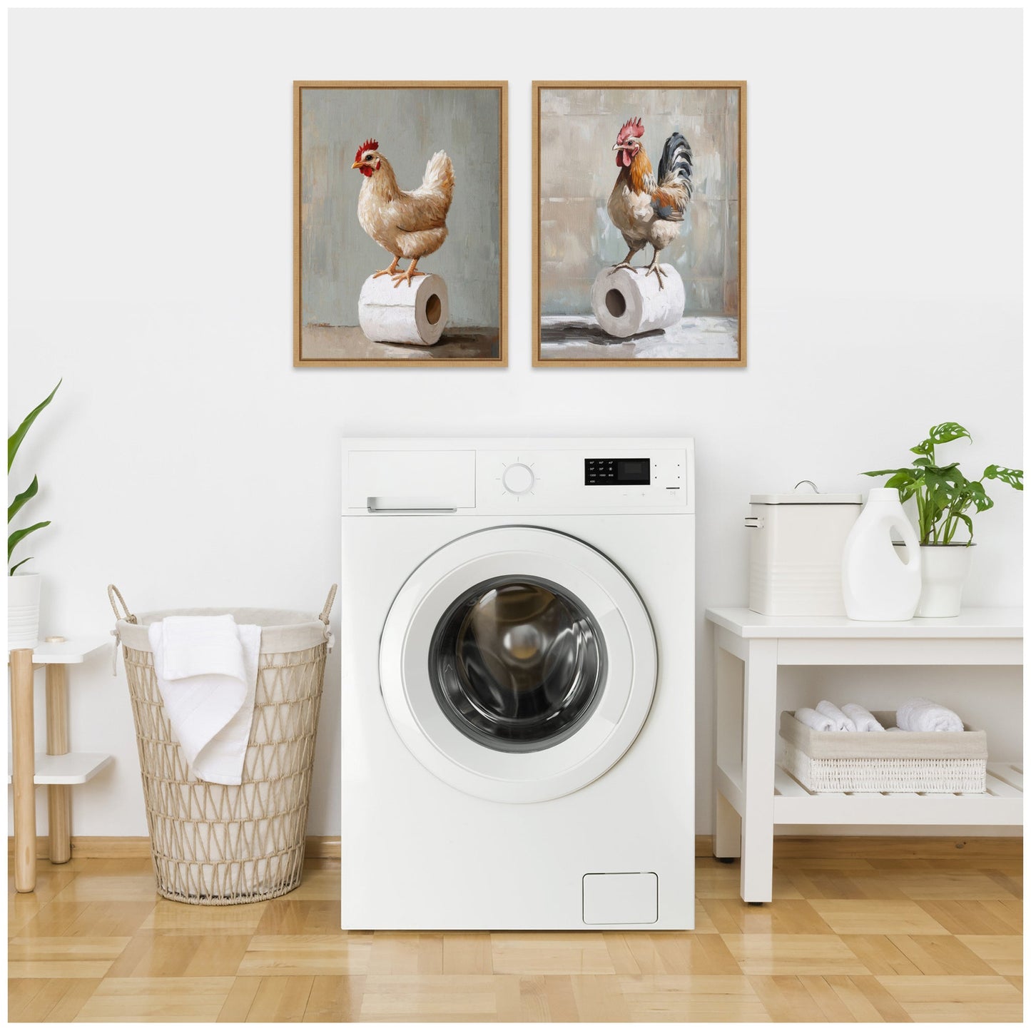 Chicken and Rooster Bathroom 2 Piece Framed Canvas Art Set