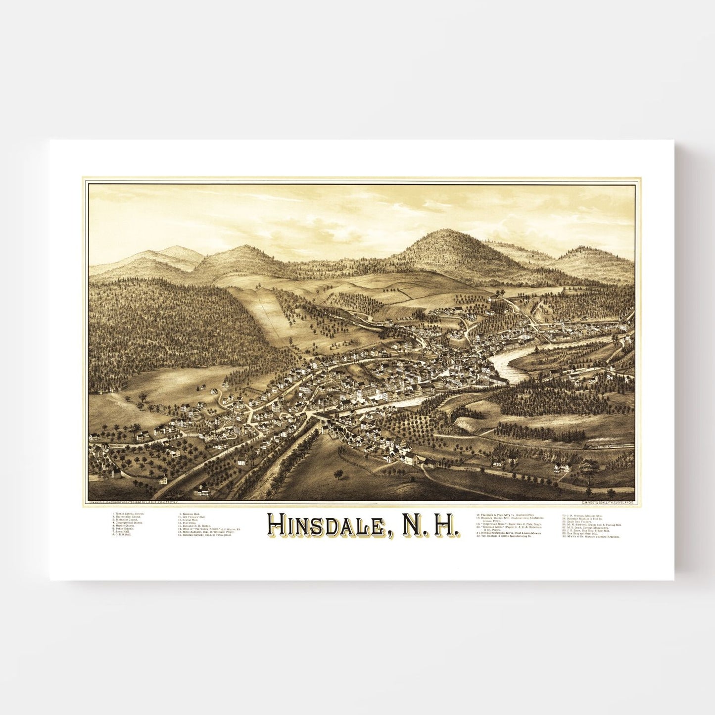Vintage Map of Hinsdale, Cheshire County, New Hampshire, 1886