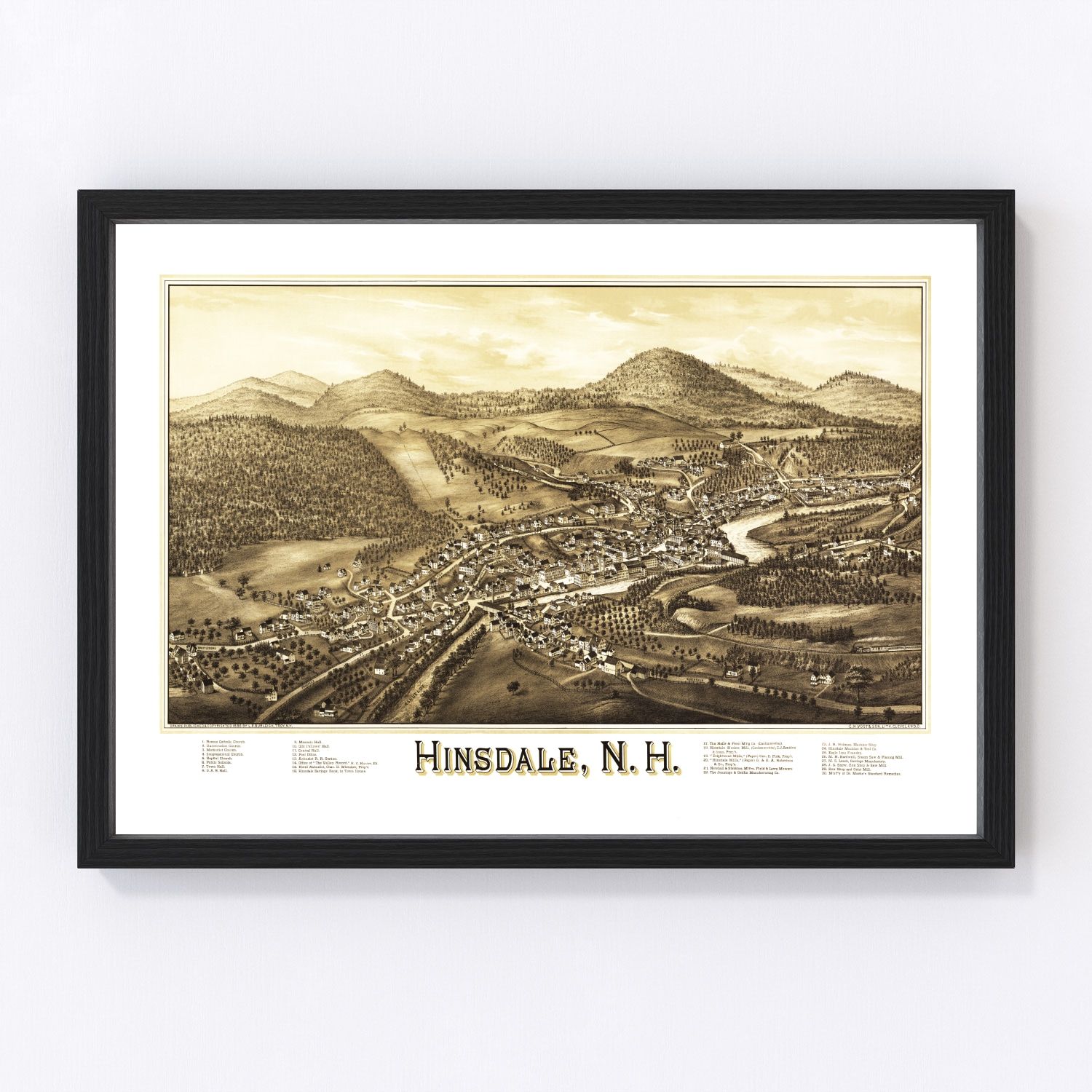 vintage map of Hinsdale, New Hampshire, 1886