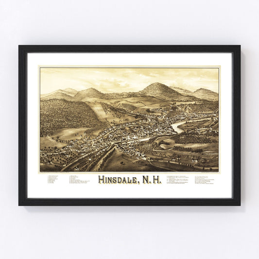 vintage map of Hinsdale, New Hampshire, 1886