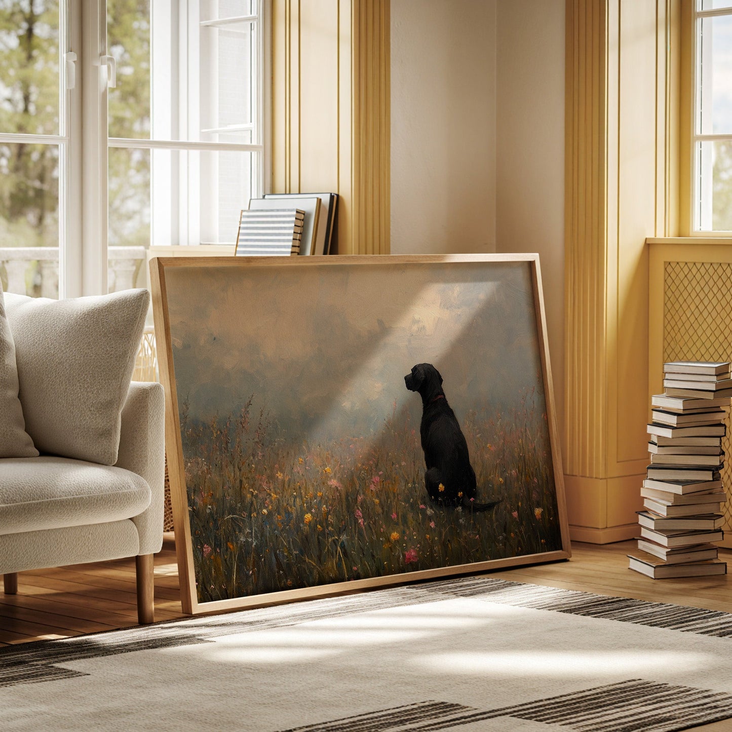Black Lab in Wildflowers Rustic Dog Art Print