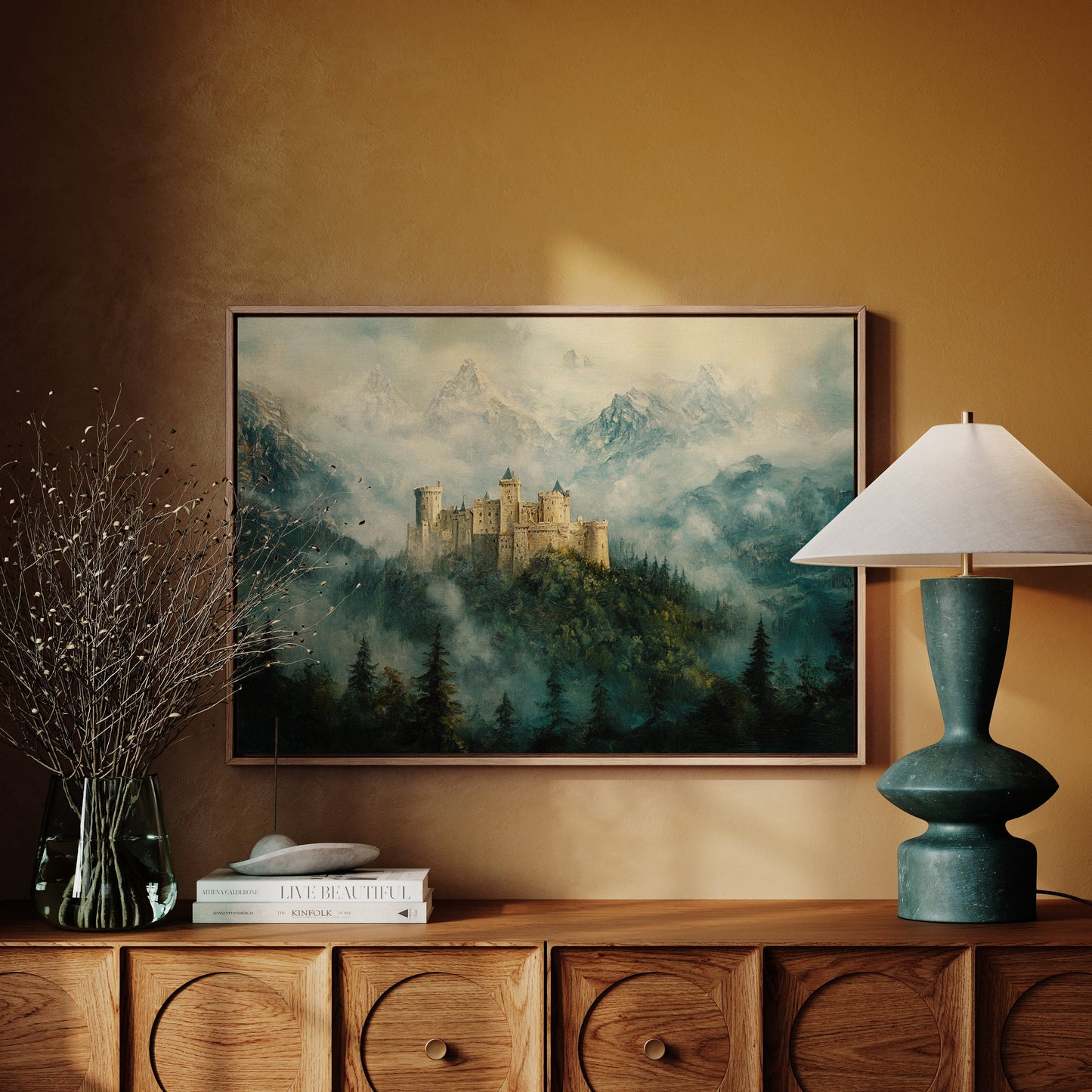 Misty Mountain Castle Fantasy Landscape Wall Art Print